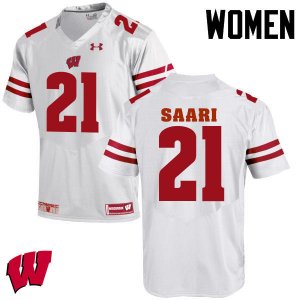 Women's Wisconsin Badgers NCAA #21 Mark Saari White Authentic Under Armour Stitched College Football Jersey QX31C32ZY
